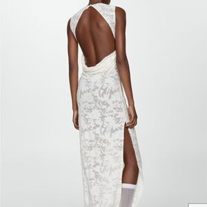 Mango White Floral Backless Dress M
